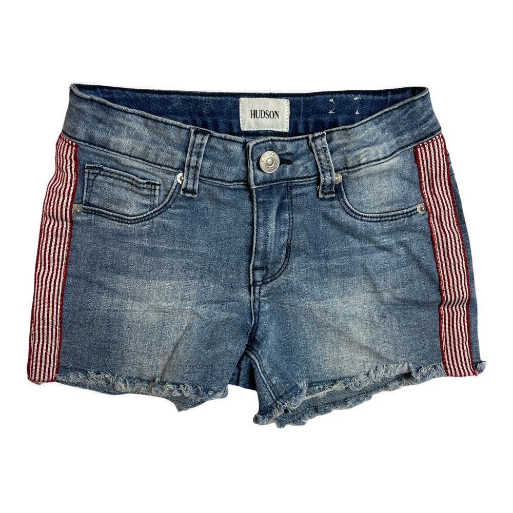 Hudson Blue Red Pink Side Mini Stripes Girls Raw Hem Shorts Girls Size 10